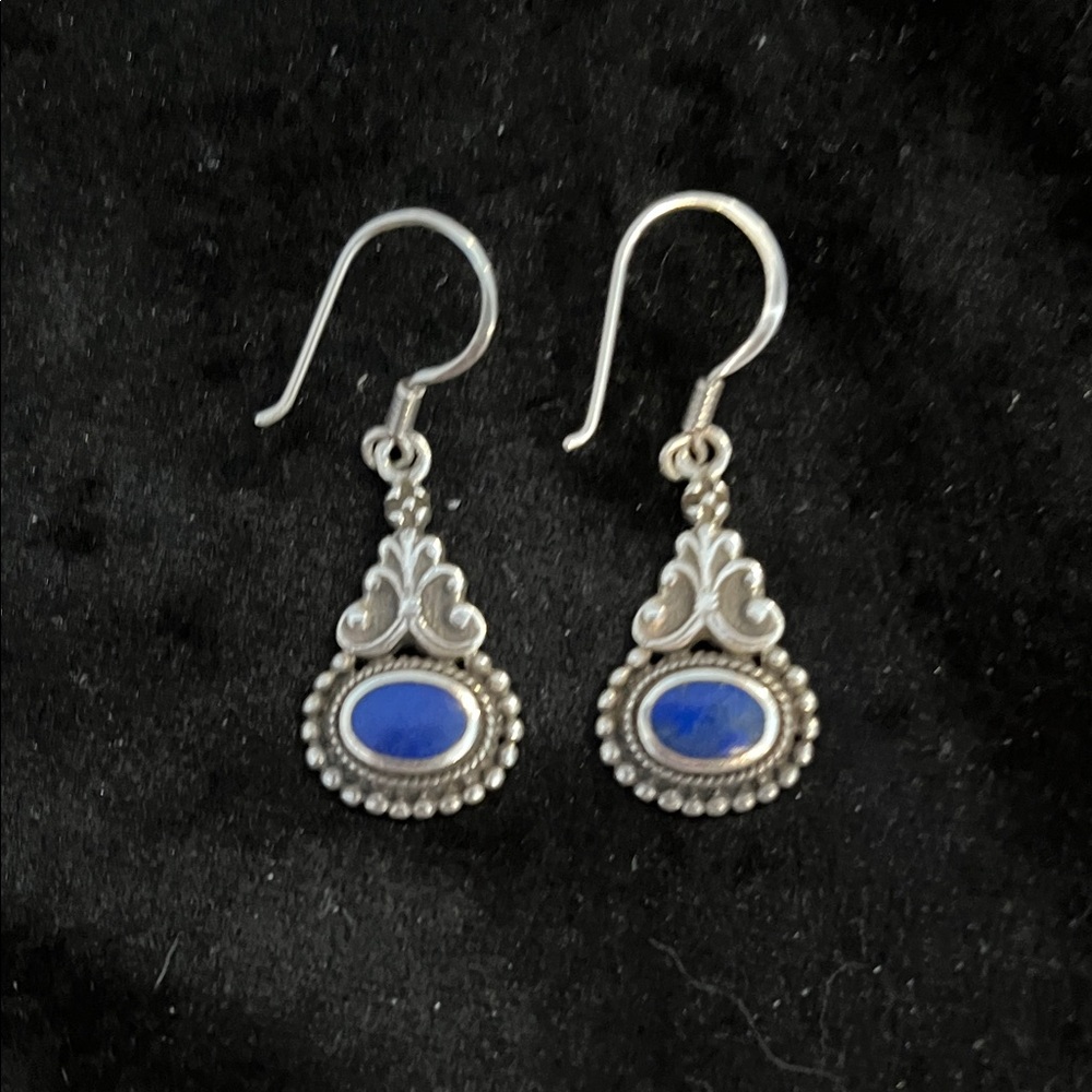 Sterling Silver Blue Stone Teardrop Dangle Earrings